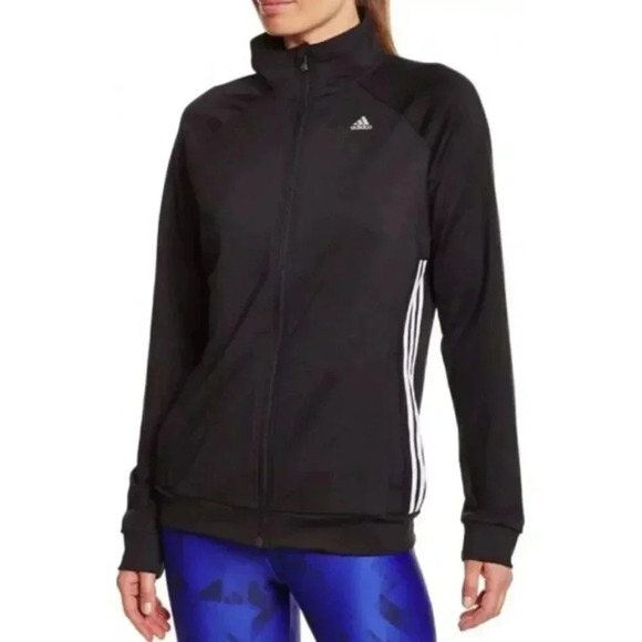 Adidas  Black Full Zip Track Jacket 3 Stripes Lightweight Women's Size Large - Picture 1 of 8